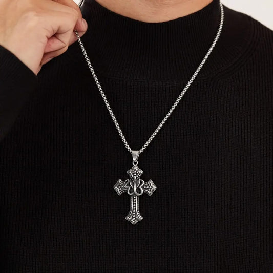 Serpent Cross Pendant Necklace