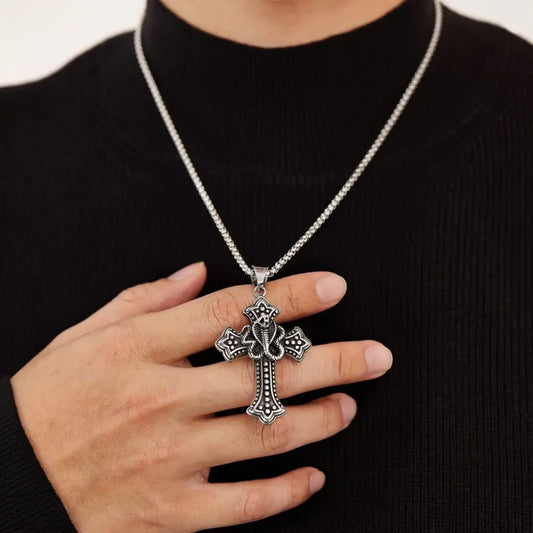 Serpent Cross Pendant Necklace